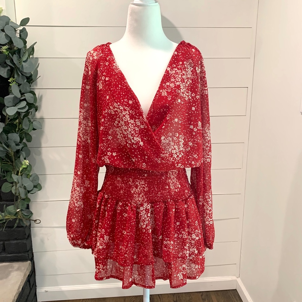 Red/White Print Mini Dress